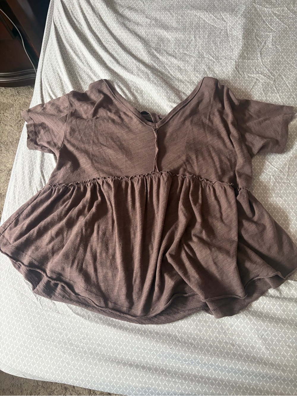 American Eagle Outfitters Brown Peplum V-Neck Short Sleeve Top